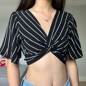 A&F Striped Cross Knot Crop Top